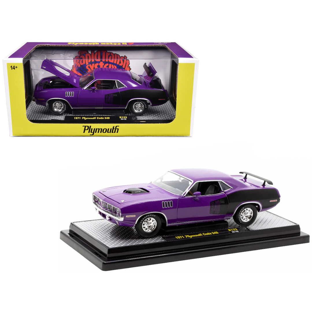 1971 Plymouth Barracuda 340 Purple with Black Limited Edition 1/24 Diecast Model Car