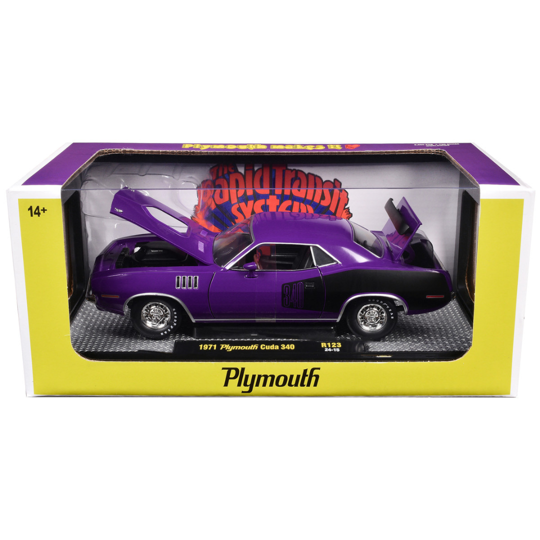 1971 Plymouth Barracuda 340 Purple with Black Limited Edition 1/24 Diecast Model Car