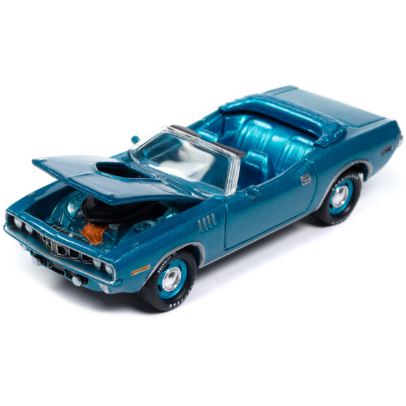 1971 Plymouth Barracuda Convertible Blue Fire Metallic with Blue Interior "Mecum Auctions" Limited Edition to 2496 pieces Worldwide "Hobby Exclusive" Series 1/64 Diecast Model Car by Johnny Lightning