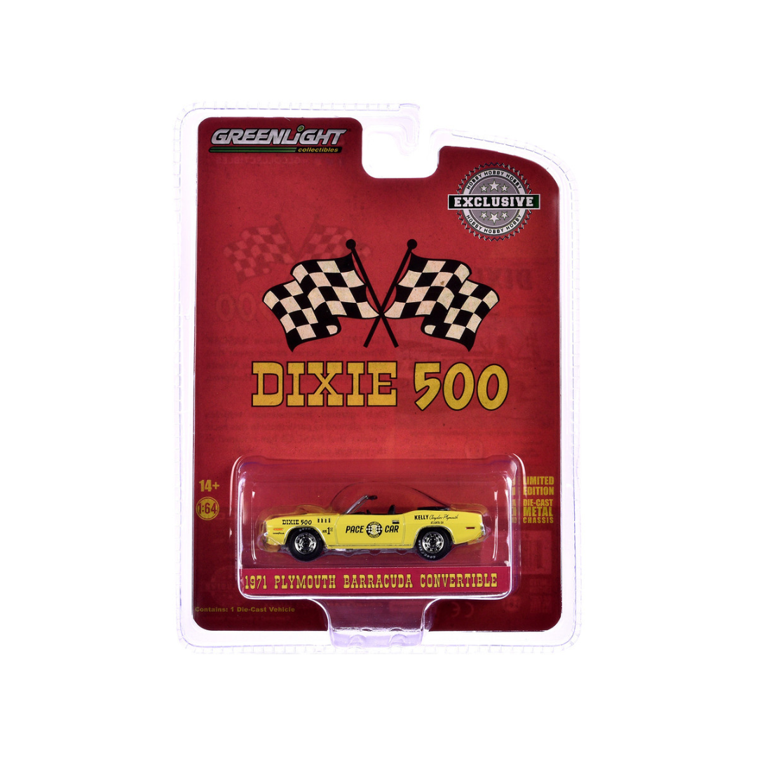 1971 Plymouth Barracuda Convertible "Dixie 500 Pace Car" Yellow "Hobby Exclusive" Series 1/64 Diecast Model Car