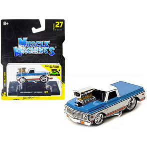 1972 Chevrolet C10 Pickup Truck Blue and White with Stripes 1/64 Diecast