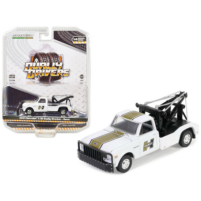 1972-chevrolet-c-30-dually-wrecker-tow-truck-white-with-gold-stripes-hurst-dually-drivers-series-14-1-64-diecast-model-car