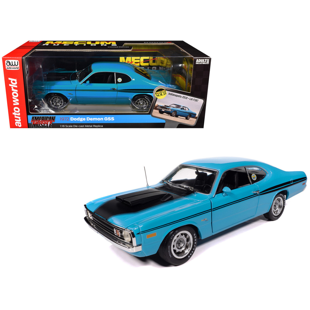 1972 Dodge Demon GSS "Mecum Auctions" Petty Blue with Black Stripes "American Muscle" Series 1/18 Diecast Model Car
