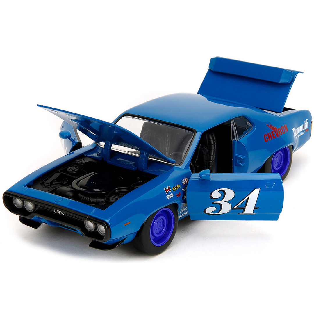 1972 Plymouth GTX #34 Blue with Graphics "Bigtime Muscle" Series 1/24 Diecast Model Car