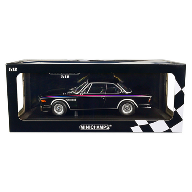 1973 BMW 3.0 CSL Black with Red and Blue Stripes Limited Edition to 444 pieces Worldwide 1/18 Diecast Model Car by Minichamps
