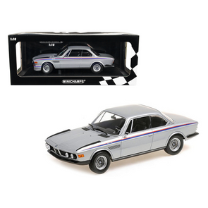 1973 BMW 3.0 CSL Silver Metallic with Red and Blue Stripes Limited Edition to 540 pieces Worldwide 1/18 Diecast Model Car by Minichamps