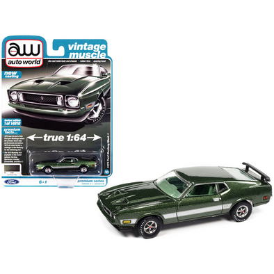 1973 Ford Mustang Mach 1 Ivy Bronze Green Metallic 1/64 Diecast Model Car by Auto World