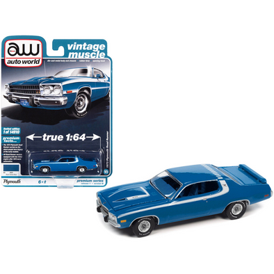 1973 Plymouth Road Runner 440 Basin Street Blue 1/64 Diecast Model Car by Auto World