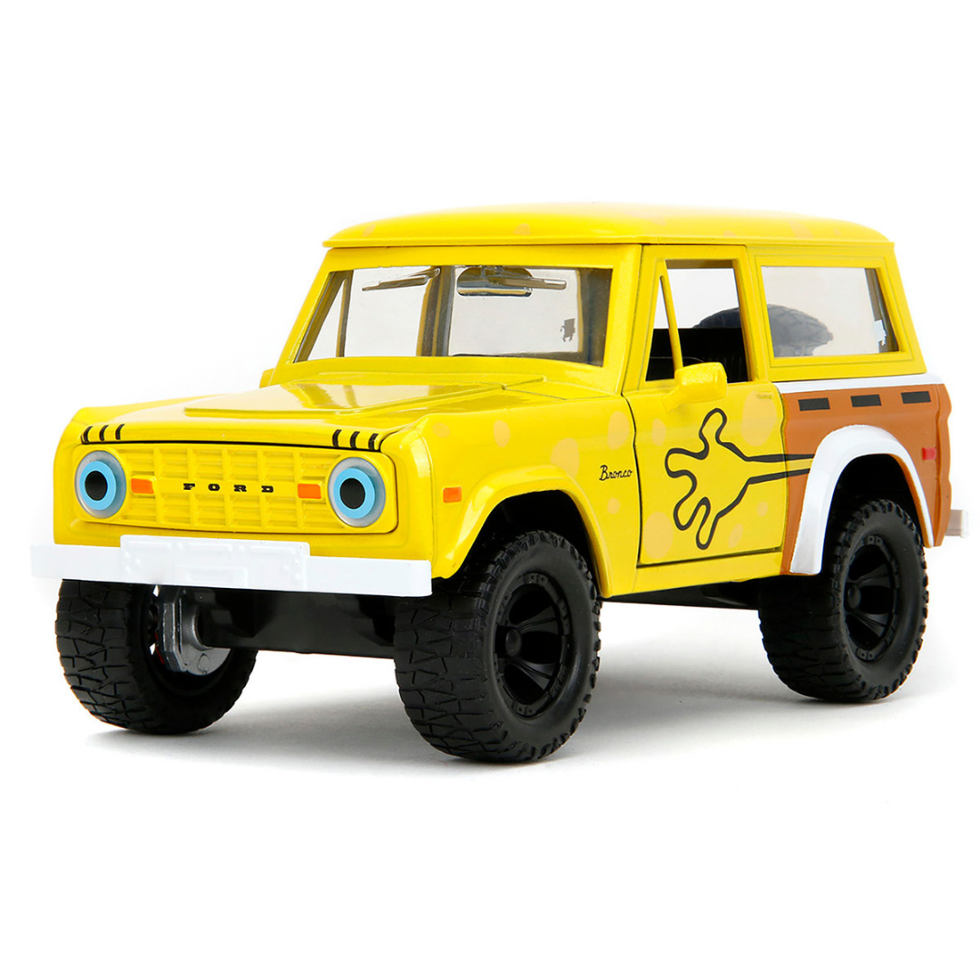 1973 Ford Bronco Yellow with Graphics and SpongeBob SquarePants Diecast Figure "SpongeBob SquarePants" (1999–Current) TV Series "Hollywood Rides" Series 1/24 Diecast Model Car