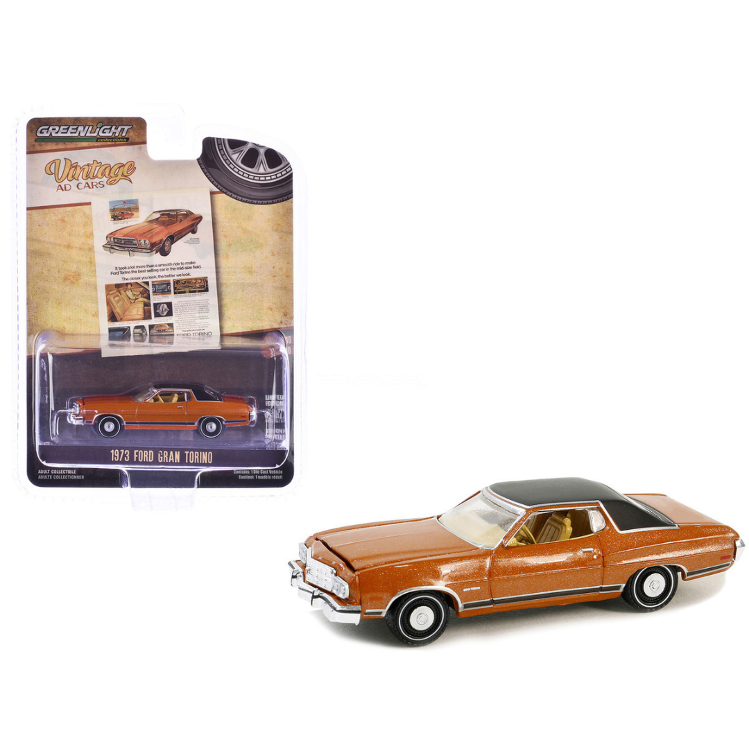 1973 Ford Gran Torino Copper Metallic with Black Vinyl Top "Vintage Ad Cars" Series 10 1/64 Diecast Model Car