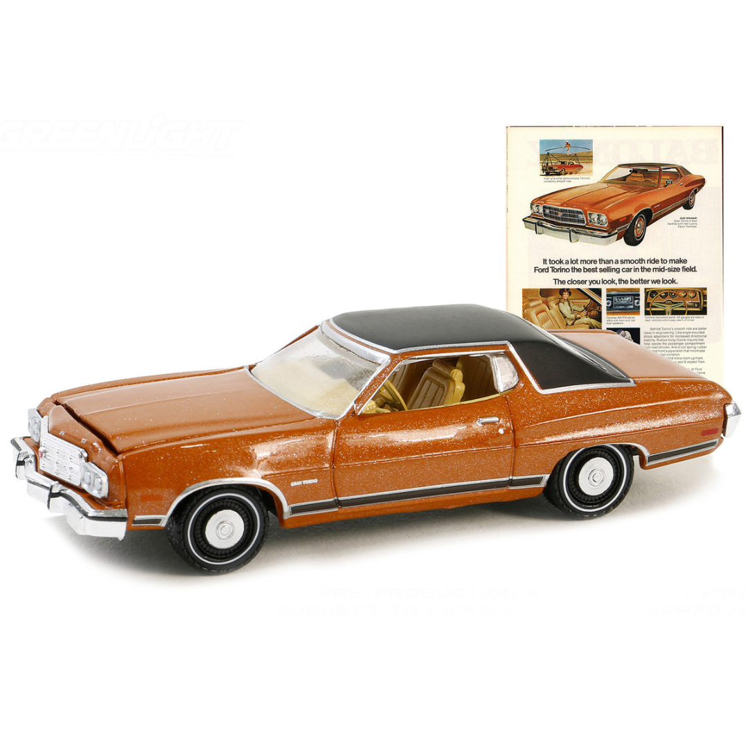 1973 Ford Gran Torino Copper Metallic with Black Vinyl Top "Vintage Ad Cars" Series 10 1/64 Diecast Model Car