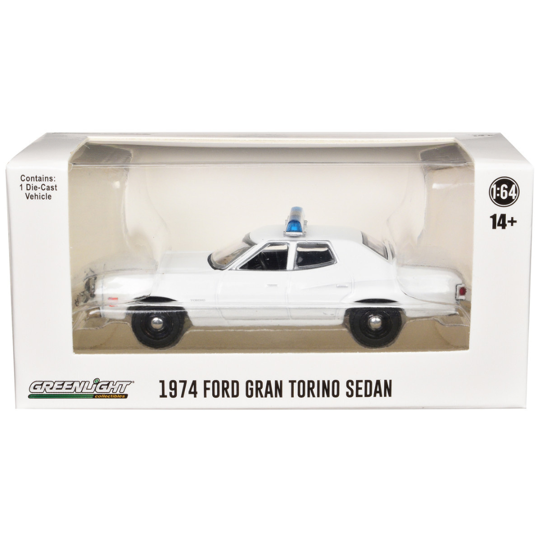 1974-1976 Ford Gran Torino Sedan Police Car White with Light Bar "Hot Pursuit - Hobby Exclusive" Series 1/64 Diecast Model Car