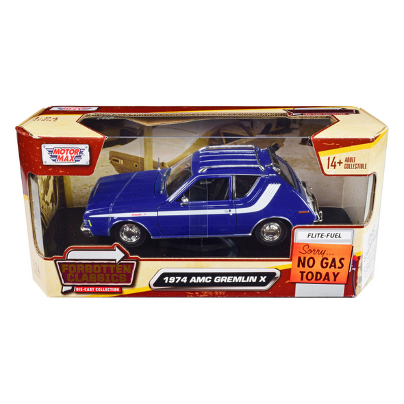 1974-amc-gremlin-x-blue-with-white-stripes-and-roof-rack-forgotten-classics-series-1-24-diecast-model-car-by-motormax