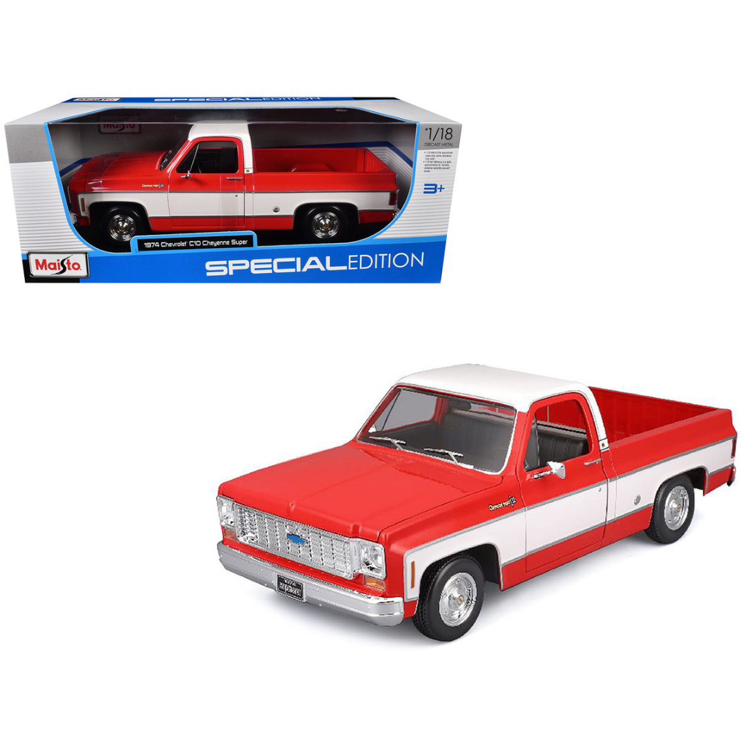 1974 Chevrolet C10 Cheyenne Super Pickup Truck Red and White "Special Edition" Series 1/18 Diecast Model Car