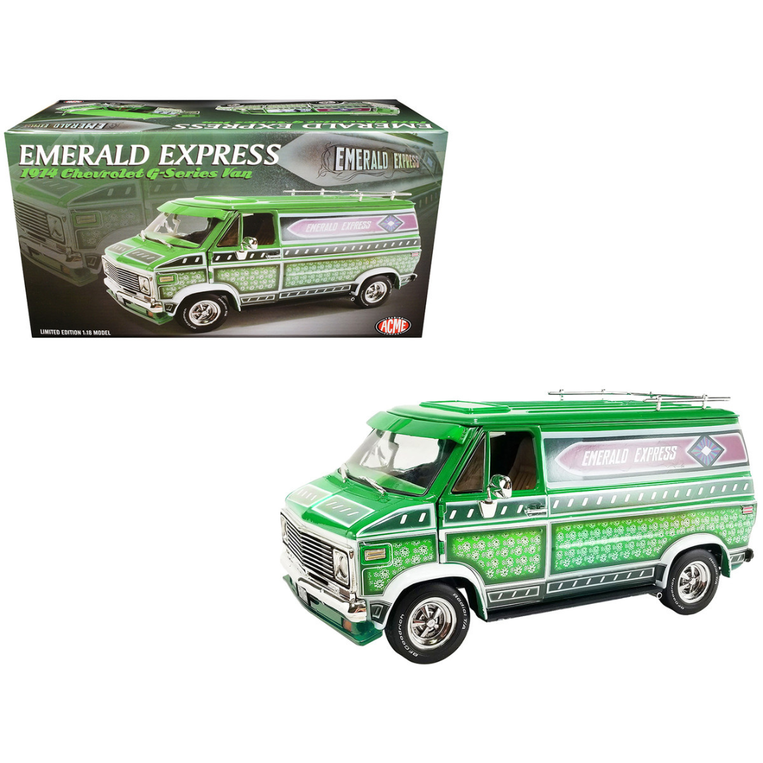 1974 Chevrolet G-Series Van Green with Graphics "Emerald Express" Limited Edition 1/18 Diecast Model Car