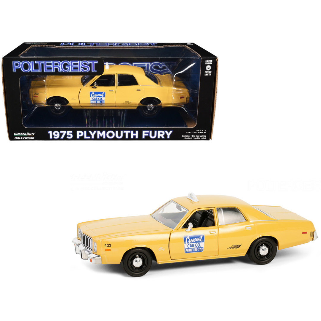 1975 Plymouth Fury Taxi "Crescent Cab Co." Yellow "Poltergeist" (1982) Movie "Hollywood" Series 20 1/24 Diecast Model Car