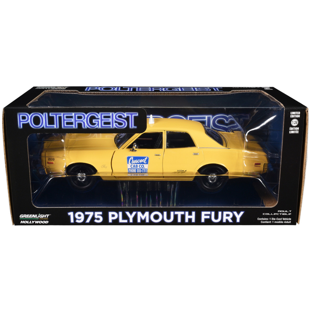 1975 Plymouth Fury Taxi "Crescent Cab Co." Yellow "Poltergeist" (1982) Movie "Hollywood" Series 20 1/24 Diecast Model Car