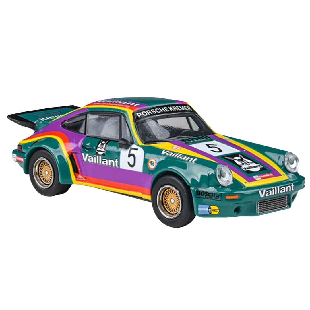 1975 Porsche 911 Carrera RSR 3.0 #5 "Kremer Racing - Vaillant" Green with Stripes 1/64 Diecast Model Car