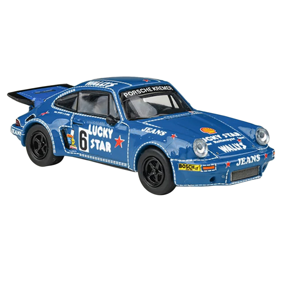 1975 Porsche 911 Carrera RSR 3.0 #6 "Kremer Racing - Wallys Jeans" Blue 1/64 Diecast Model Car