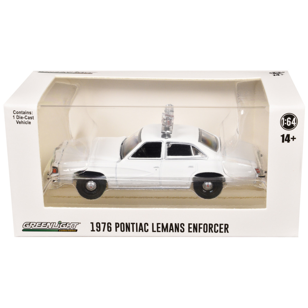 1976-77 Pontiac LeMans Enforcer White with Light Bar "Hot Pursuit - Hobby Exclusive" Series 1/64 Diecast Model Car