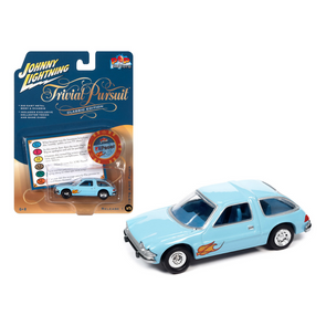 1976 AMC Pacer Light Blue with Flames with Poker Chip and Game Card "Trivial Pursuit" "Pop Culture" 2023 Release 1 1/64 Diecast Model Car by Johnny Lightning