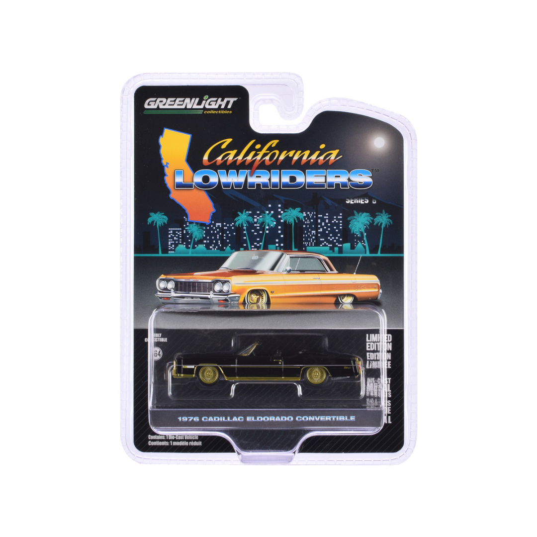 1976 Cadillac Eldorado Convertible Black and Gold "California Lowriders" Series 6 1/64 Diecast Model Car