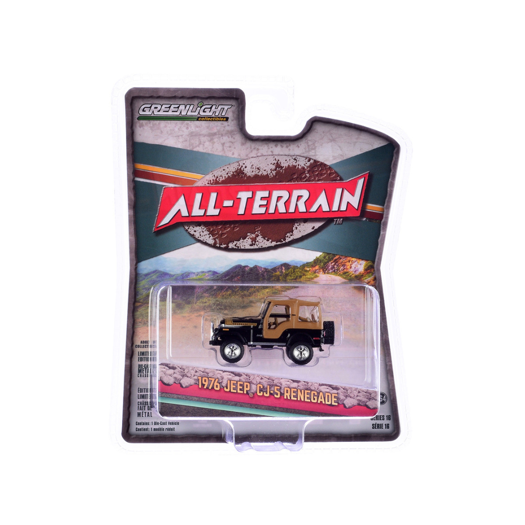 1976 Jeep CJ-5 Renegade Black with Brown Top and Stripe "All Terrain" Series 16 1/64 Diecast Model Car