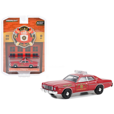 1976-plymouth-fury-red-old-bridge-volunteer-fire-department-east-brunswick-new-jersey-fire-district-1-asst-chief-fire-rescue-series-4-1-64-diecast-model-car-by-greenlight-67050b-classic-auto-store-online
