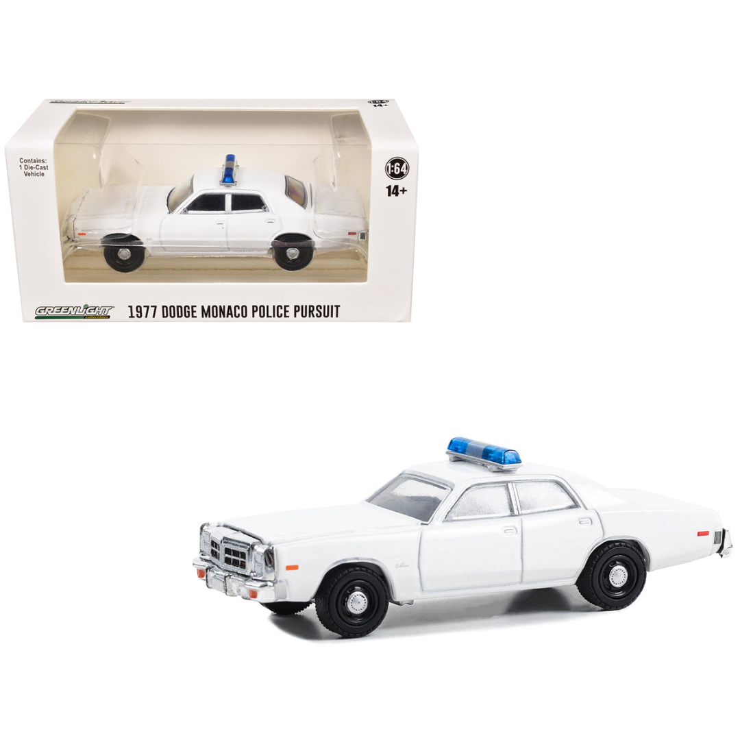 1977-78 Dodge Monaco Police Pursuit White with Light Bar "Hot Pursuit - Hobby Exclusive" Series 1/64 Diecast Model Car