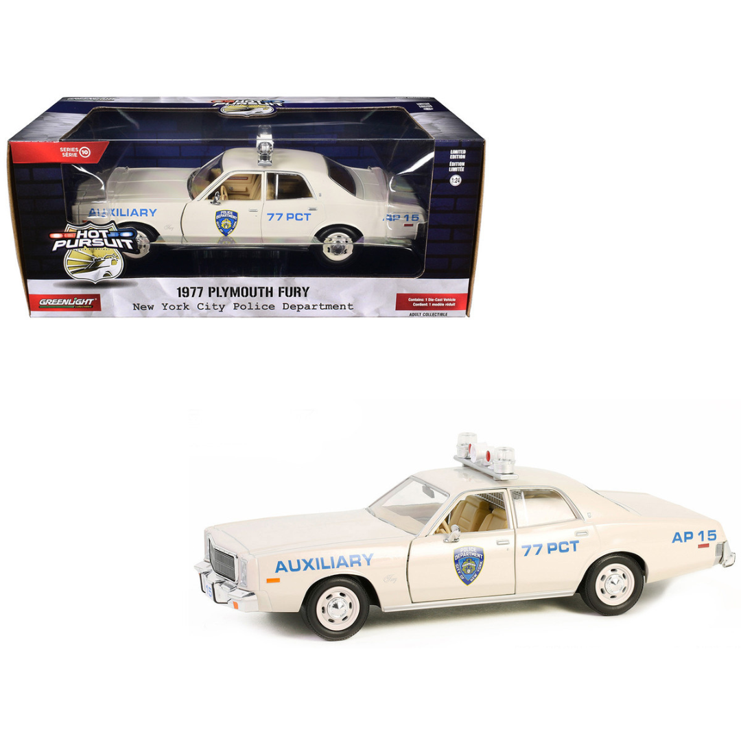 1977 Plymouth Fury Cream "New York City Police Department (NYPD) Auxiliary" "Hot Pursuit" Series 10 1/24 Diecast Model Car