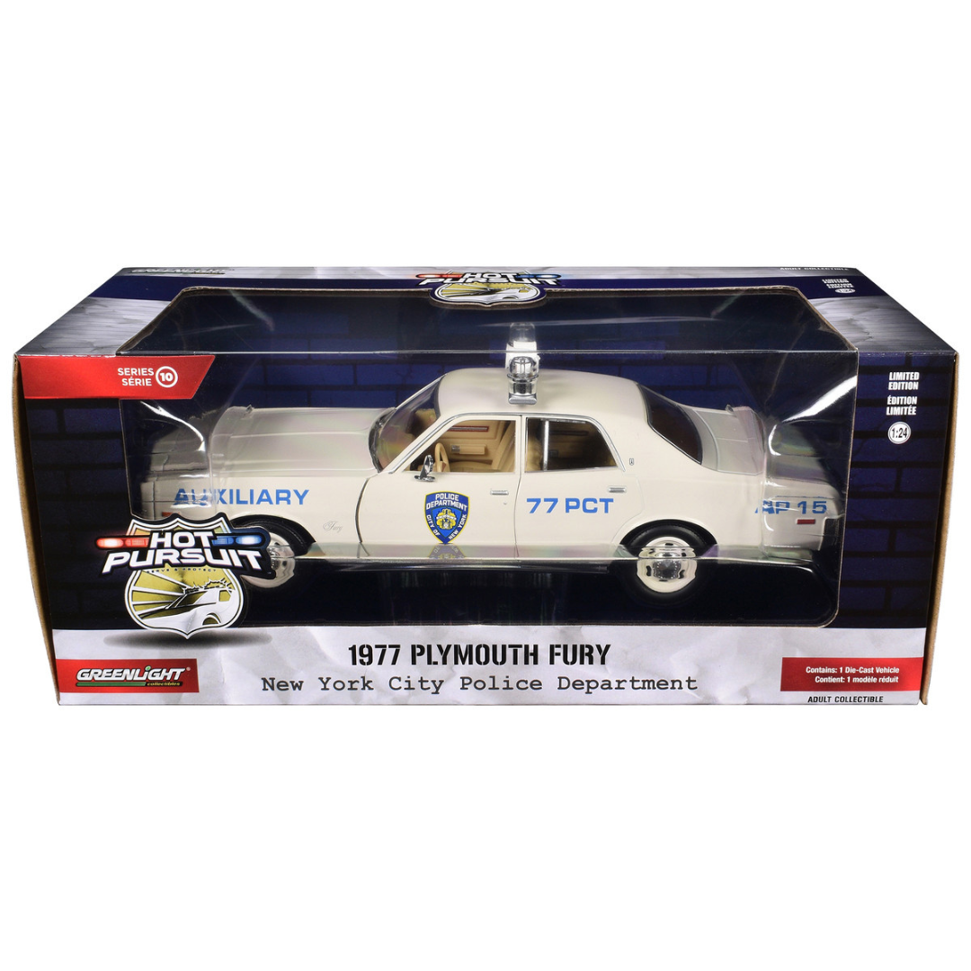 1977 Plymouth Fury Cream "New York City Police Department (NYPD) Auxiliary" "Hot Pursuit" Series 10 1/24 Diecast Model Car