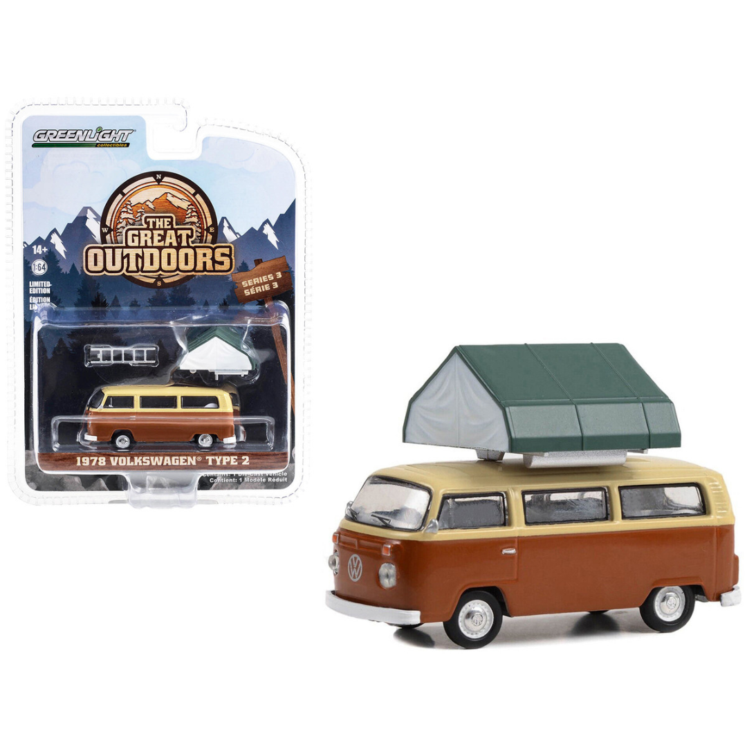 1978-volkswagen-type-2-van-brown-with-sleeper-tent-1-64-diecast-model-car-by-greenlight