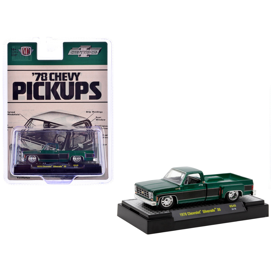 1978 Chevrolet Silverado 30 Pickup Truck Green Metallic and Black Limited Edition 1/64 Diecast Model Car