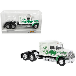1978 Ford LTL 9000 Truck Tractor White with Green Flames 1/87 (HO) Scale Model Car