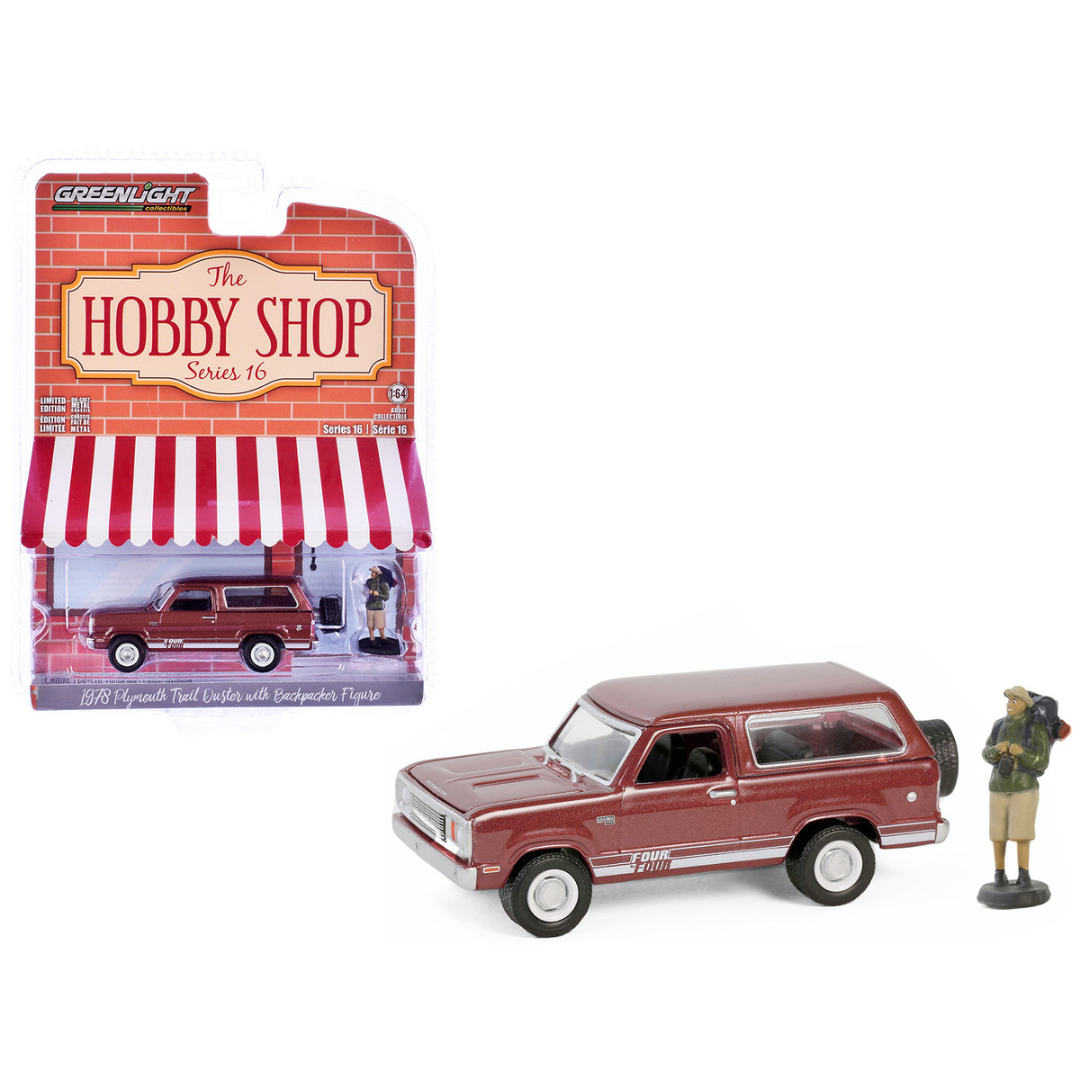 1978 Plymouth Trail Duster Canyon Red Sunfire with White Stripes and Backpacker Figure "The Hobby Shop" Series 16 1/64 Diecast Model Car