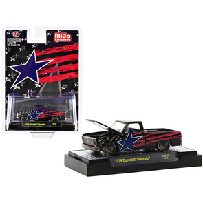 1979 Chevrolet Silverado Pickup Truck Black with Stars and Stripes Graphics 1/64 Diecast