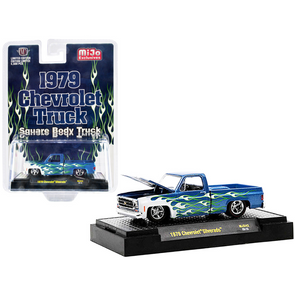 1979 Chevrolet Silverado Pickup Truck Blue with White Flames Limited Edition 1/64 Diecast
