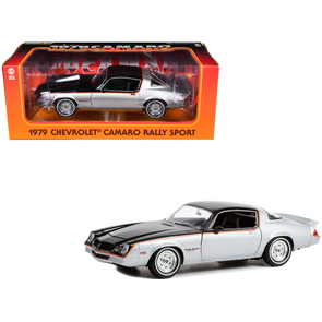 1979 Chevrolet Camaro Rally Sport Silver Metallic and Black with Red Stripes 1/18 Diecast Model Car