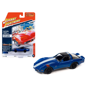 1979 Chevrolet Corvette Grand Sport Blue Metallic with White Stripes and Black Top "Classic Gold Collection" 2023 Release 1 Limited Edition to 4476 pieces Worldwide 1/64 Diecast Model Car by Johnny Lightning