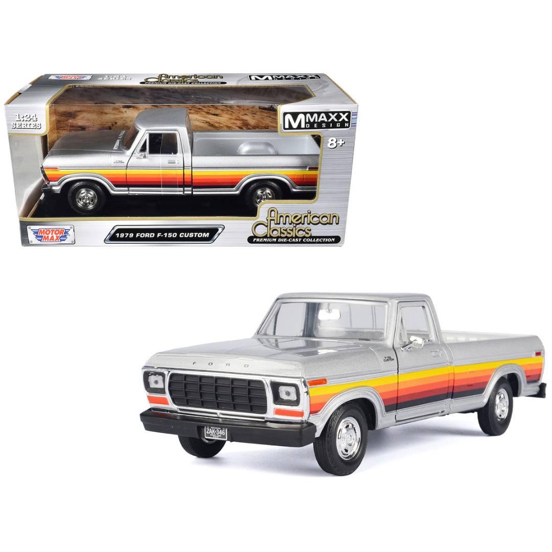 1979 Ford F-150 Custom Pickup Truck Silver Metallic with Side Stripes "American Classics" Series 1/24 Diecast Model Car