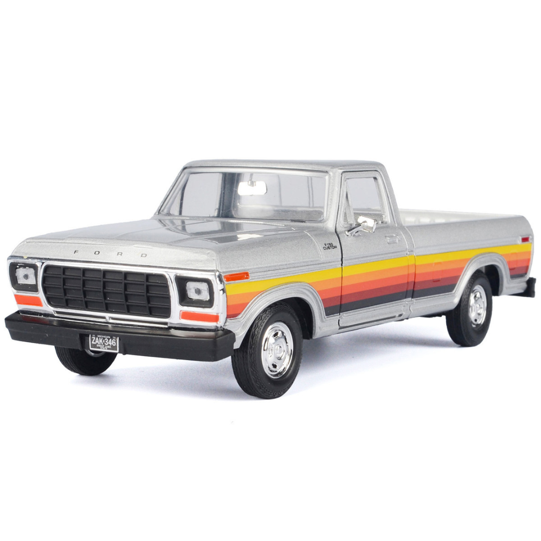 1979 Ford F-150 Custom Pickup Truck Silver Metallic with Side Stripes "American Classics" Series 1/24 Diecast Model Car