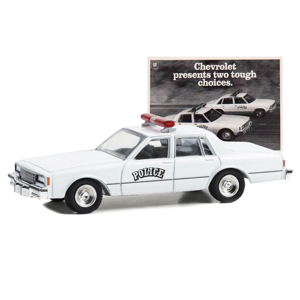 1980-chevrolet-impala-9c1-police-white-chevrolet-presents-two-tough-choices-vintage-ad-cars-series-9-1-64-diecast-model-car-by-greenlight