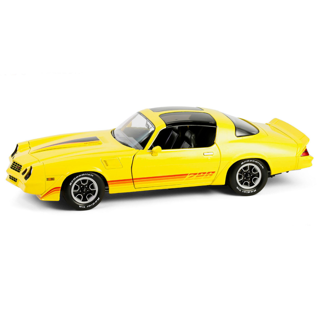 1980 Chevrolet Camaro Z28 with T-Tops Bright Yellow with Stripes 1/18 Diecast Model Car