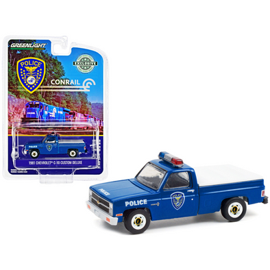 1981 Chevrolet C-10 Deluxe Pickup Truck Blue with Truck Bed Cover "Conrail Police" 1/64 Diecast