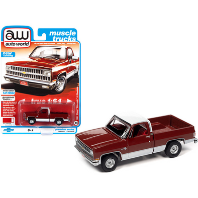 1981 Chevrolet Silverado 10 Fleetside Carmine Red and White with Red Interior 1/64 Diecast