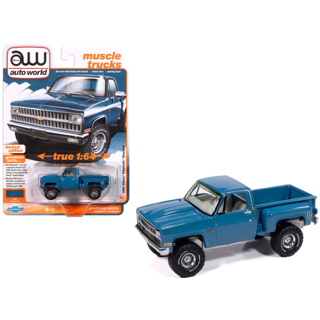 1981 Chevrolet Silverado Stepside Pickup Truck Blue "Muscle Trucks" Series 1/64 Diecast Model Car