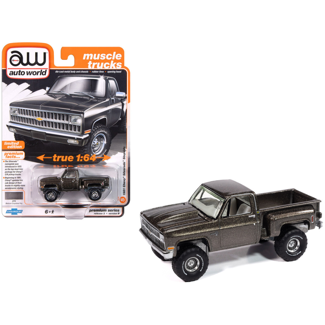 1981 Chevrolet Silverado Stepside Pickup Truck Graystone Metallic "Muscle Trucks" Series 1/64 Diecast Model Car