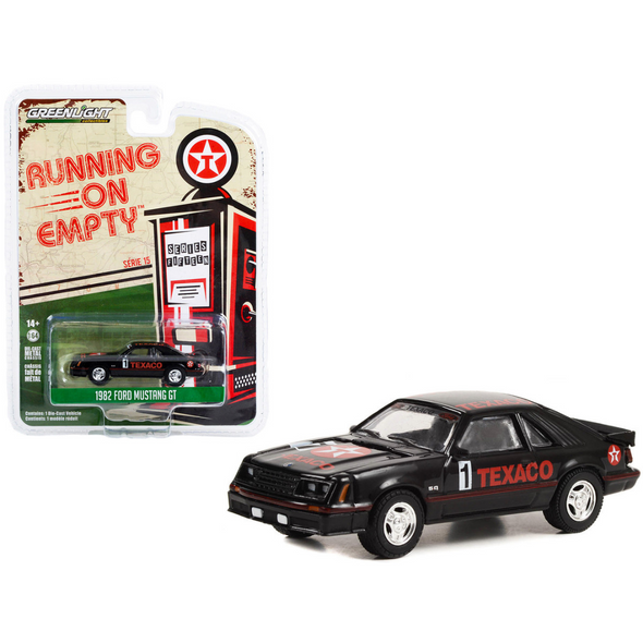 1982-ford-mustang-gt-1-black-texaco-running-on-empty-series-15-1-64-diecast-model-car