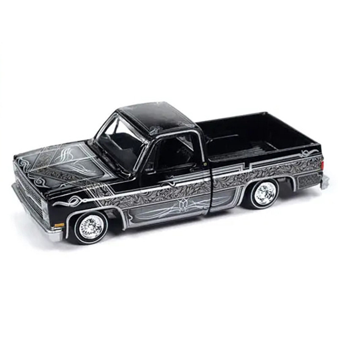 1983 Chevrolet Silverado Pickup Truck Black with Silver Graphics "Lowriders" Series Limited Edition 1/64 Diecast Model Car