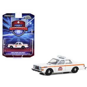 1983 Dodge Diplomat "NYC EMS (City of New York Emergency Medical Service)" White with Orange Stripes "First Responders - Hobby Exclusive" Series 1/64 Diecast Model Car